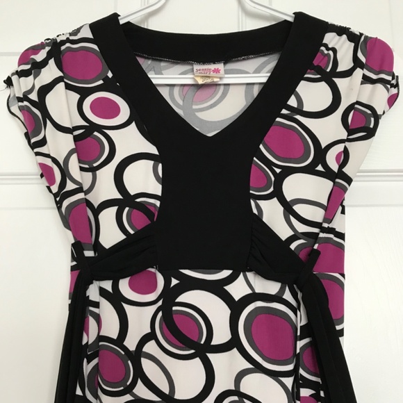 Jessie Girl Purple White Polka Dot Dress Size 14 Black With Tie Back Bow V Neck - Picture 2 of 7